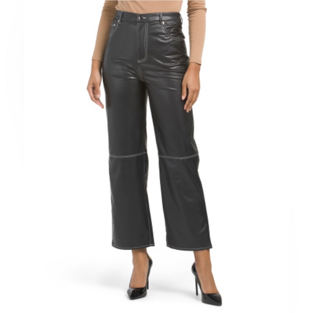 NWT SUGAR RAIN Black Faux Leather Carpenter Pants